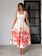 Girl In Mind White Erica Square Neck Pleated Midi Dress - Image 6 of 6