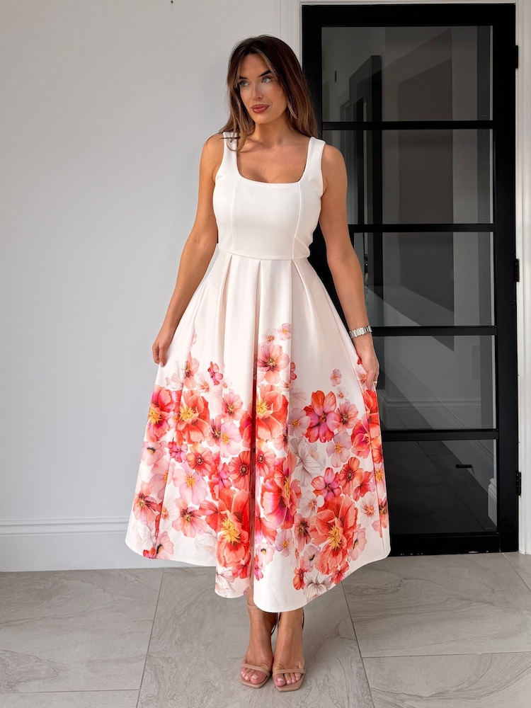 Girl In Mind White Erica Square Neck Pleated Midi Dress - Image 6 of 6