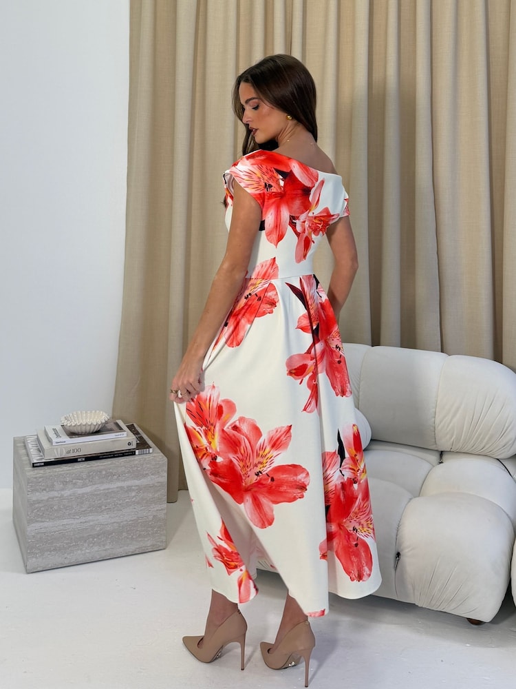Girl In Mind White Betty Asymmetric Neckline Skater Midi Dress - Image 2 of 6 Girl In Mind White Betty Asymmetric Neckline Skater Midi Dress - Image 2 of 6