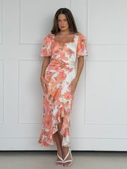 Girl In Mind Heidi Floral Print Ruched Midi Dress - Bild 1 von 5