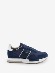 Hackett Blue Keston Symbol Leather And Suede Trainers - Image 1 of 6