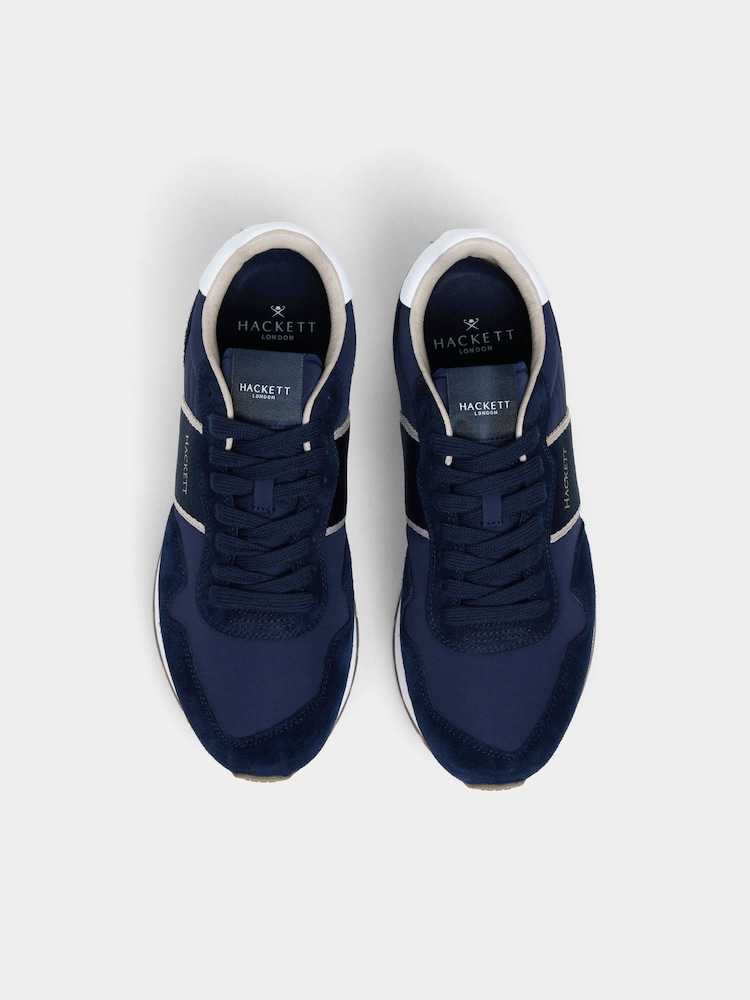 Hackett Blue Keston Symbol Leather And Suede Trainers - Image 2 of 6