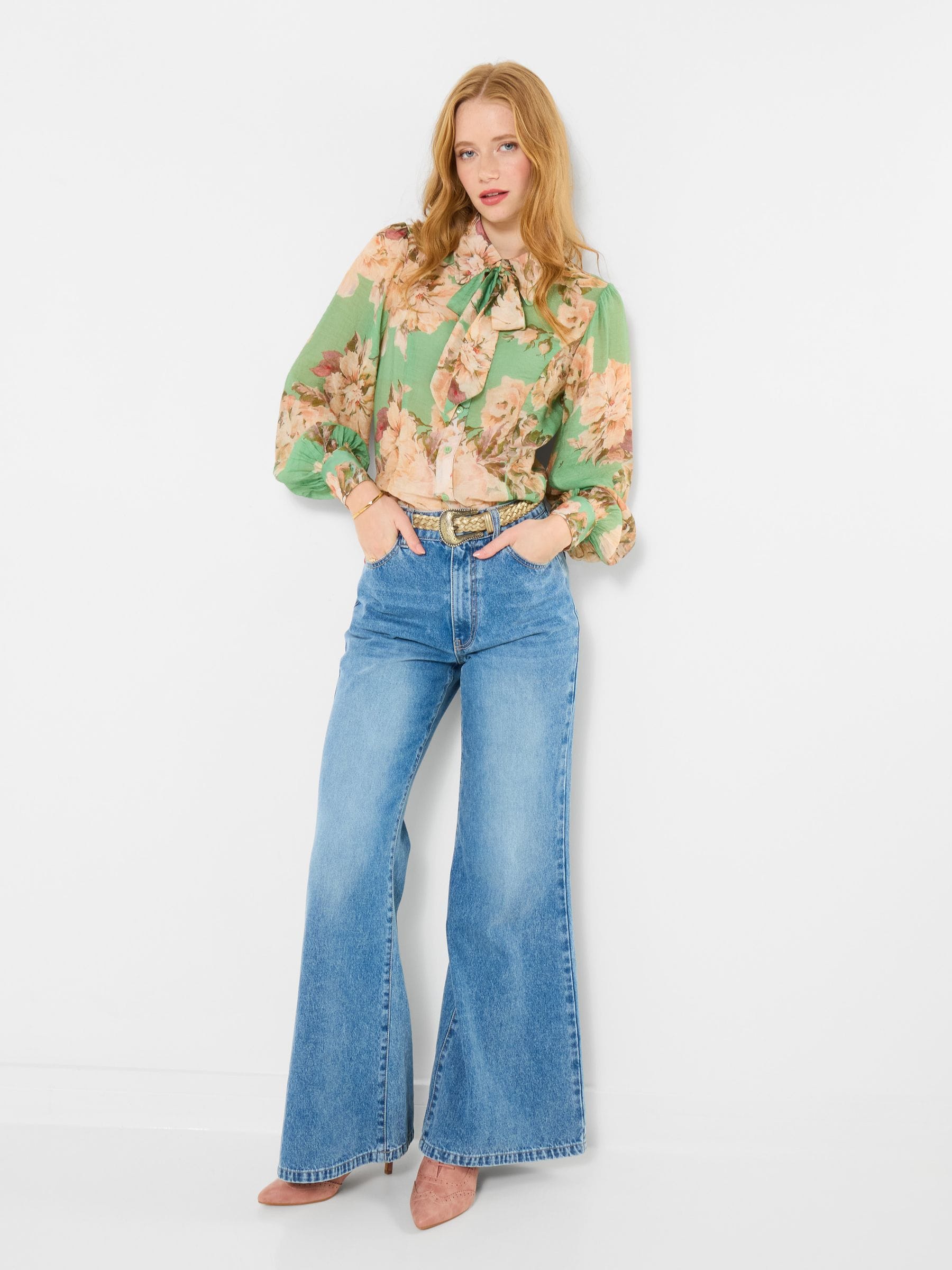 Joe Browns Women's Green Olivia Printed Blouse With Detachable Tie