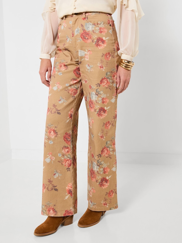 Joe Browns Brown Isla Printed Floral Wide Leg Trousers - Image 2 of 6 Joe Browns Brown Isla Printed Floral Wide Leg Trousers - Image 2 of 6