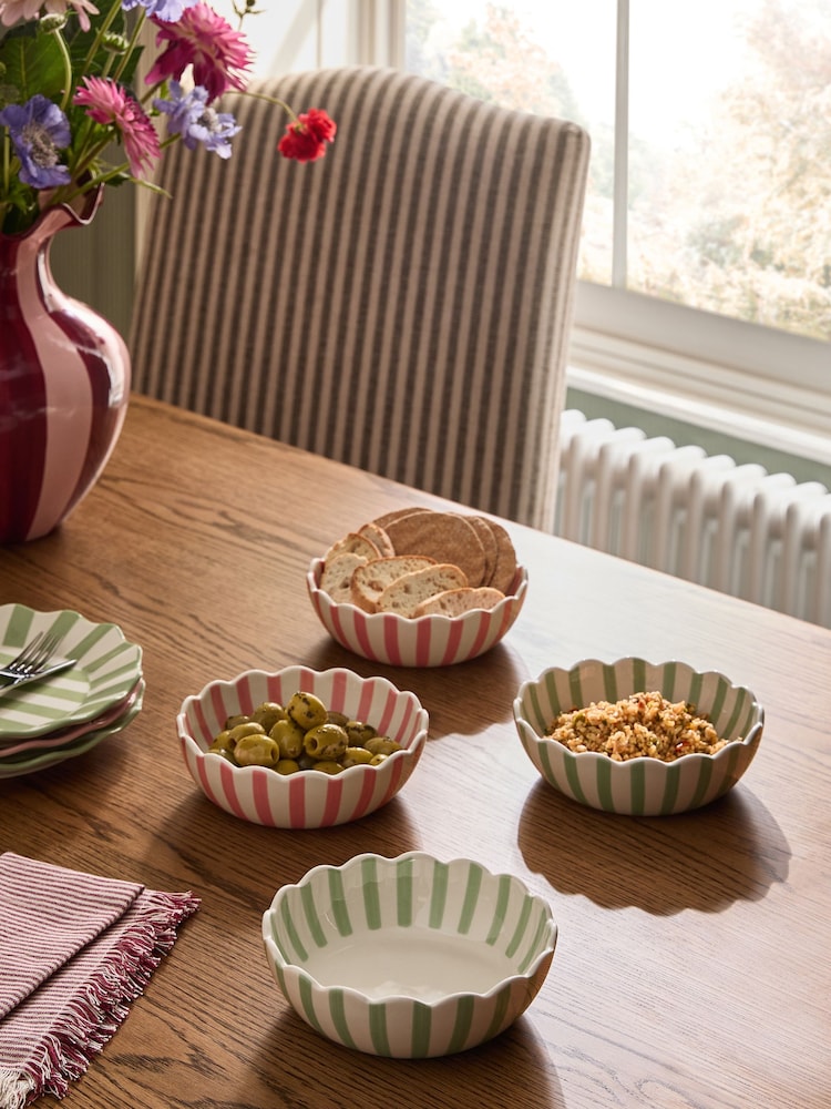 Set of 4 Pink/Green Scallop Stripe Stacking Nibble Bowls - Image 1 of 4