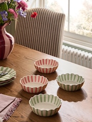 Set of 4 Pink/Green Scallop Stripe Stacking Nibble Bowls - Image 2 of 4