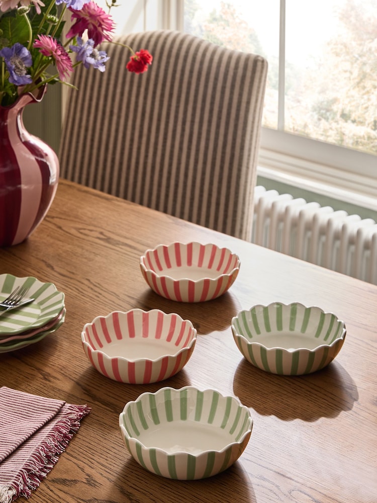 Set of 4 Pink/Green Scallop Stripe Stacking Nibble Bowls - Image 2 of 4
