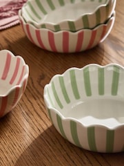Set of 4 Pink/Green Scallop Stripe Stacking Nibble Bowls - Image 3 of 4