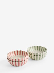 Set of 4 Pink/Green Scallop Stripe Stacking Nibble Bowls - Image 4 of 4