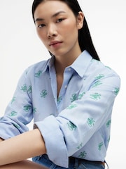 Tommy Hilfiger Blue Logo Embroidery Linen Blend Shirt - Image 4 of 4