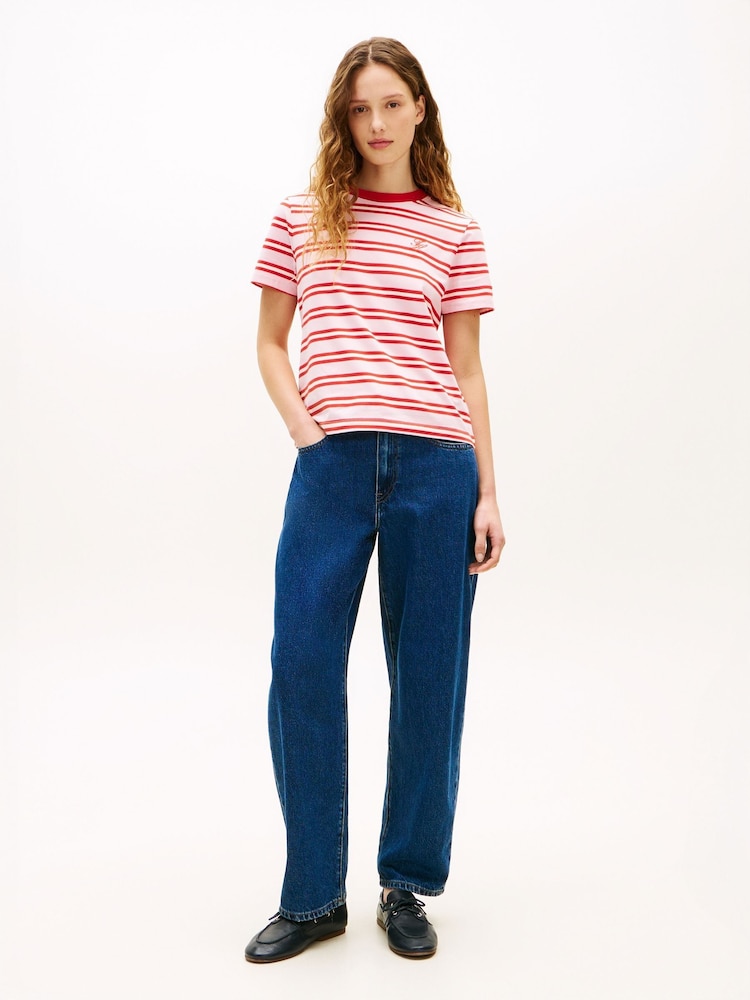 Tommy Hilfiger Red Logo Embroidery Jersey Crew Neck T-Shirt - Image 2 of 5