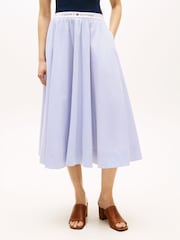 Tommy Hilfiger Blue Logo Waistband Midi A-Line Skirt - Image 1 of 5