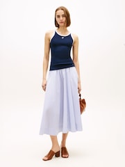 Tommy Hilfiger Blue Logo Waistband Midi A-Line Skirt - Image 2 of 5