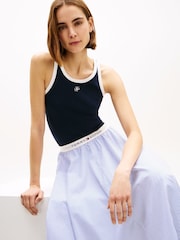 Tommy Hilfiger Blue Logo Waistband Midi A-Line Skirt - Image 4 of 5