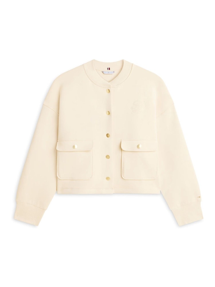 Tommy Hilfiger White Gold Tone Button Interlock Knit Relaxed Cardigan - Image 5 of 5 Tommy Hilfiger White Gold Tone Button Interlock Knit Relaxed Cardigan - Image 5 of 5