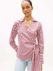 Tommy Hilfiger Red Slim Fit Wrap Knot Poplin Shirt - Image 1 of 5