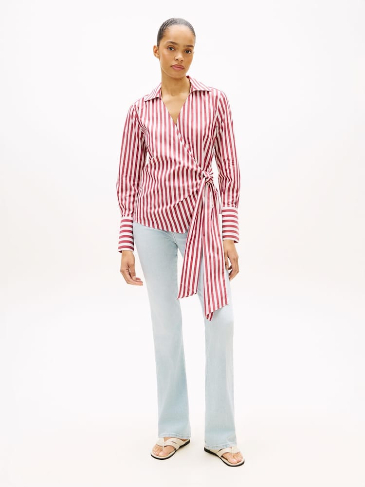 Tommy Hilfiger Red Slim Fit Wrap Knot Poplin Shirt - Image 2 of 5