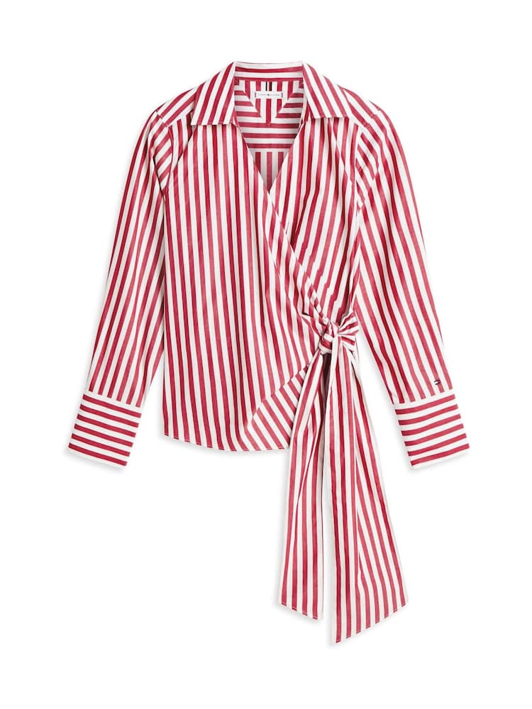 Tommy Hilfiger Red Slim Fit Wrap Knot Poplin Shirt - Image 5 of 5