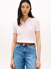 Tommy Hilfiger Pink Cable Knit Short Sleeve Polo Shirt - Image 1 of 5