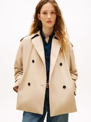 Tommy Hilfiger Cream Water Repellent Relaxed Short Trench Coat - Image 1 of 5