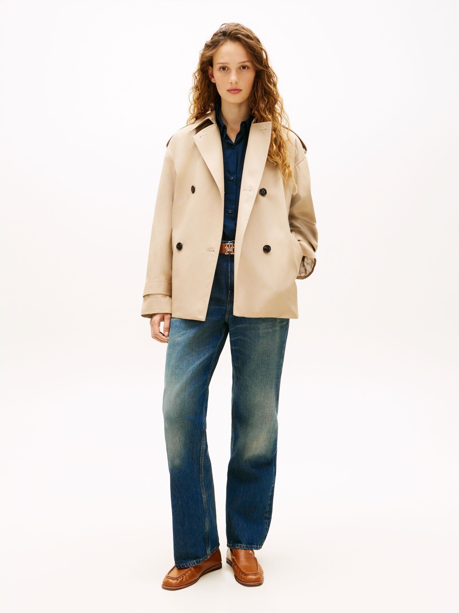 Buy Tommy Hilfiger Cream Water Repellent Relaxed Short Trench Coat