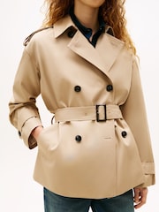 Tommy Hilfiger Cream Water Repellent Relaxed Short Trench Coat - Image 4 of 5