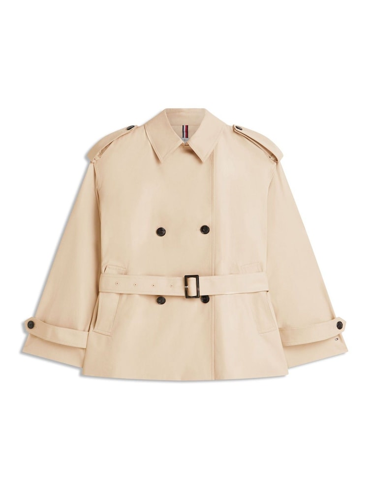 Tommy Hilfiger Cream Water Repellent Relaxed Short Trench Coat - Image 5 of 5