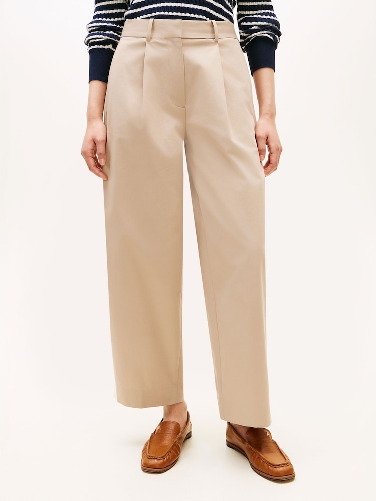 Cream - Tommy Hilfiger Barrel Leg Mid Rise Chinos Trousers - Imaginea 1 din 5