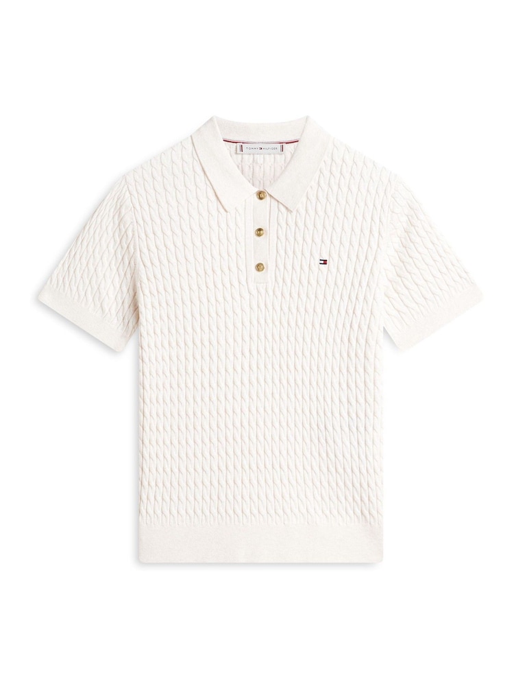 Tommy Hilfiger Natural Cable Knit Short Sleeve Polo Shirt - Image 5 of 5 Tommy Hilfiger Natural Cable Knit Short Sleeve Polo Shirt - Image 5 of 5