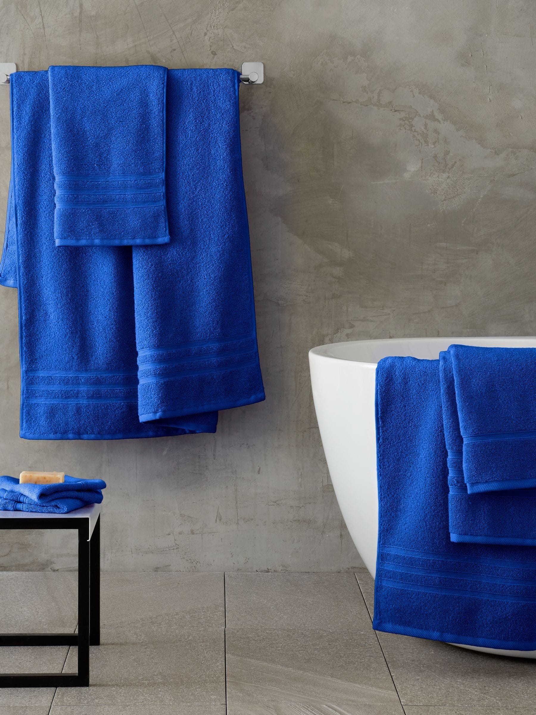 Catherine Lansfield Unisex Cobalt Blue Set Of 2 100% Cotton Bath Sheet Towels - Image 4
