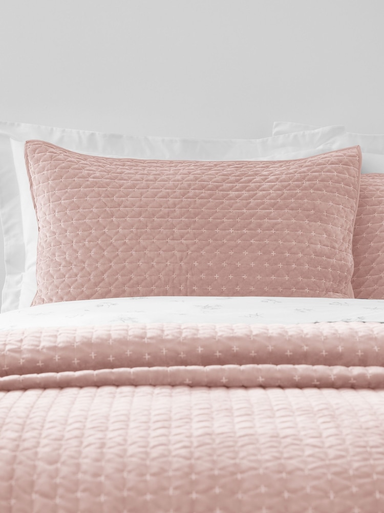 Bianca Pink Attica Velvet Embroidered Pillowsham Pair - Image 1 of 2