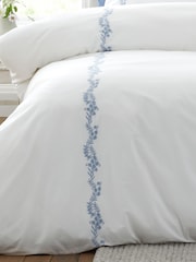 Bianca White  Blue Camille Embroidered Floral Print Cotton Duvet Cover Set - Image 4 of 4