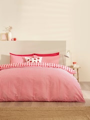 Catherine Lansfield Red Bamford Gingham Check Reversible Duvet Cover Set - Image 1 of 4