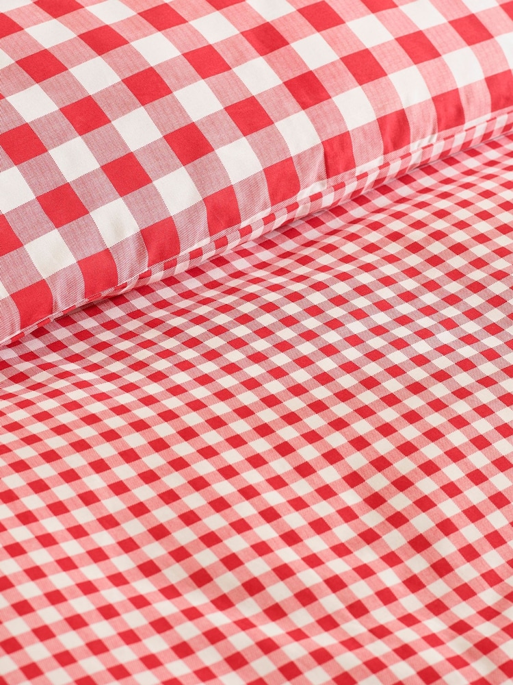 Catherine Lansfield Red Bamford Gingham Check Reversible Duvet Cover Set - Image 4 of 4