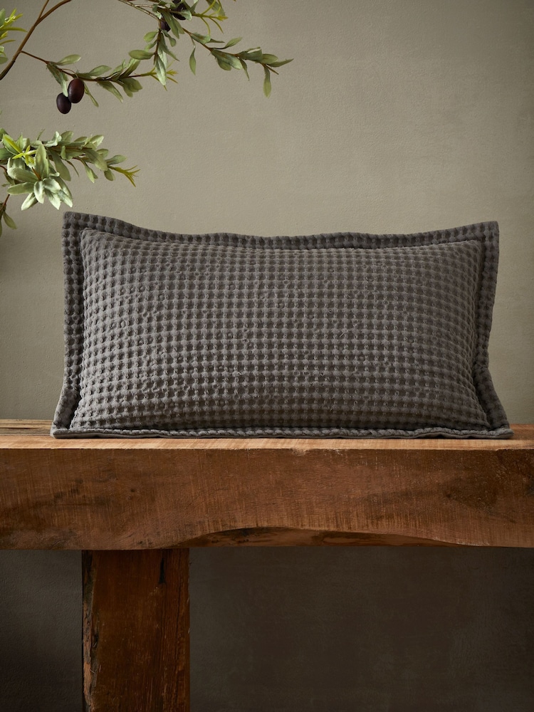 Pineapple Elephant Grey Jaipur Chunky Waffle Cotton Cushion - Image 1 of 3