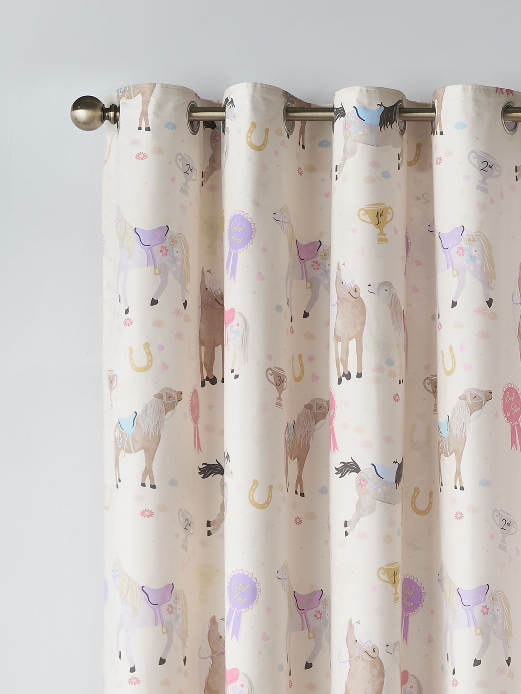 Catherine Lansfield Cream Happy Horses Fully Reversible Eyelet Curtains - 66 X 72 Inch - Image 4