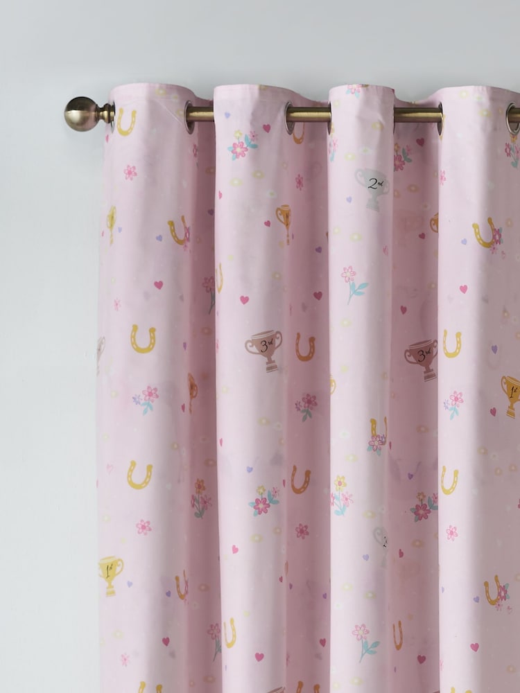 Catherine Lansfield Cream Happy Horses Reversible Eyelet Curtains - Image 2 of 5