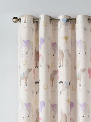 Catherine Lansfield Cream Happy Horses Reversible Eyelet Curtains - Image 4 of 5