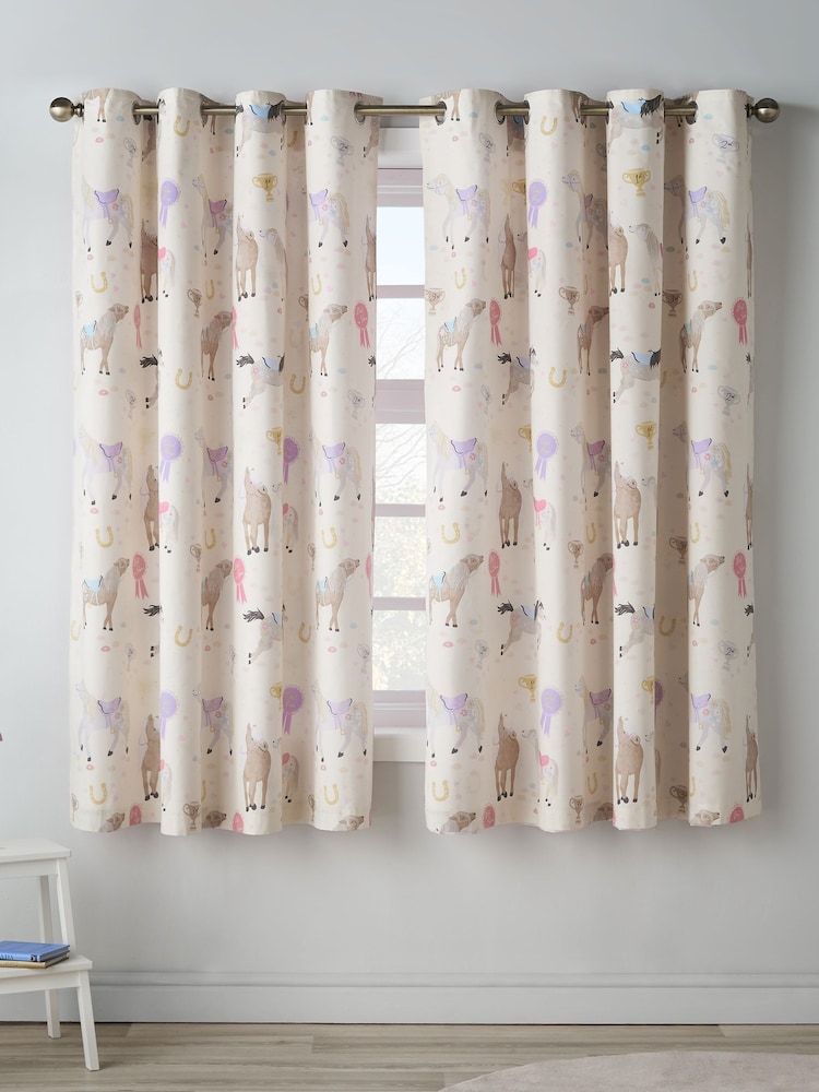 Catherine Lansfield Cream Happy Horses Reversible Eyelet Curtains - Image 5 of 5