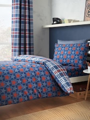 Catherine Lansfield Stars And Check Reversible Duvet Cover Set - תמונה 2 מתוך 4