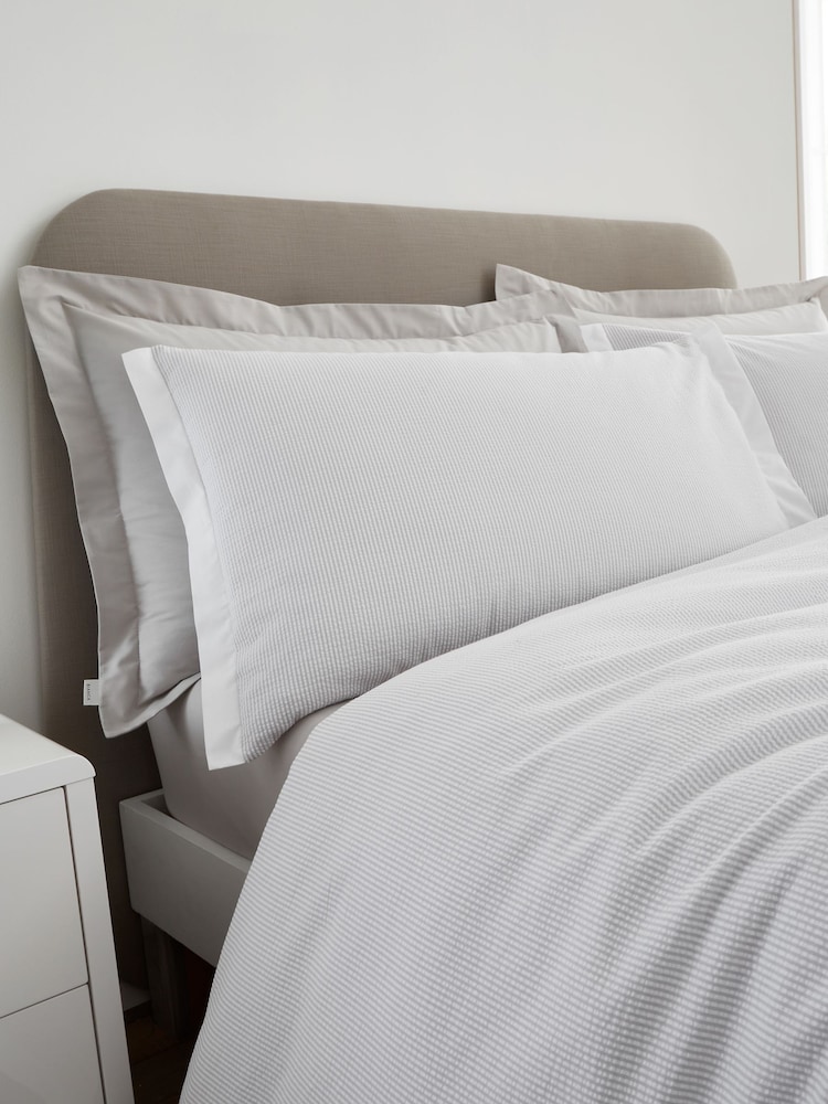 Bianca Seersucker Cotton Woven Stripe Duvet Cover Set - Imaginea 6 din 6
