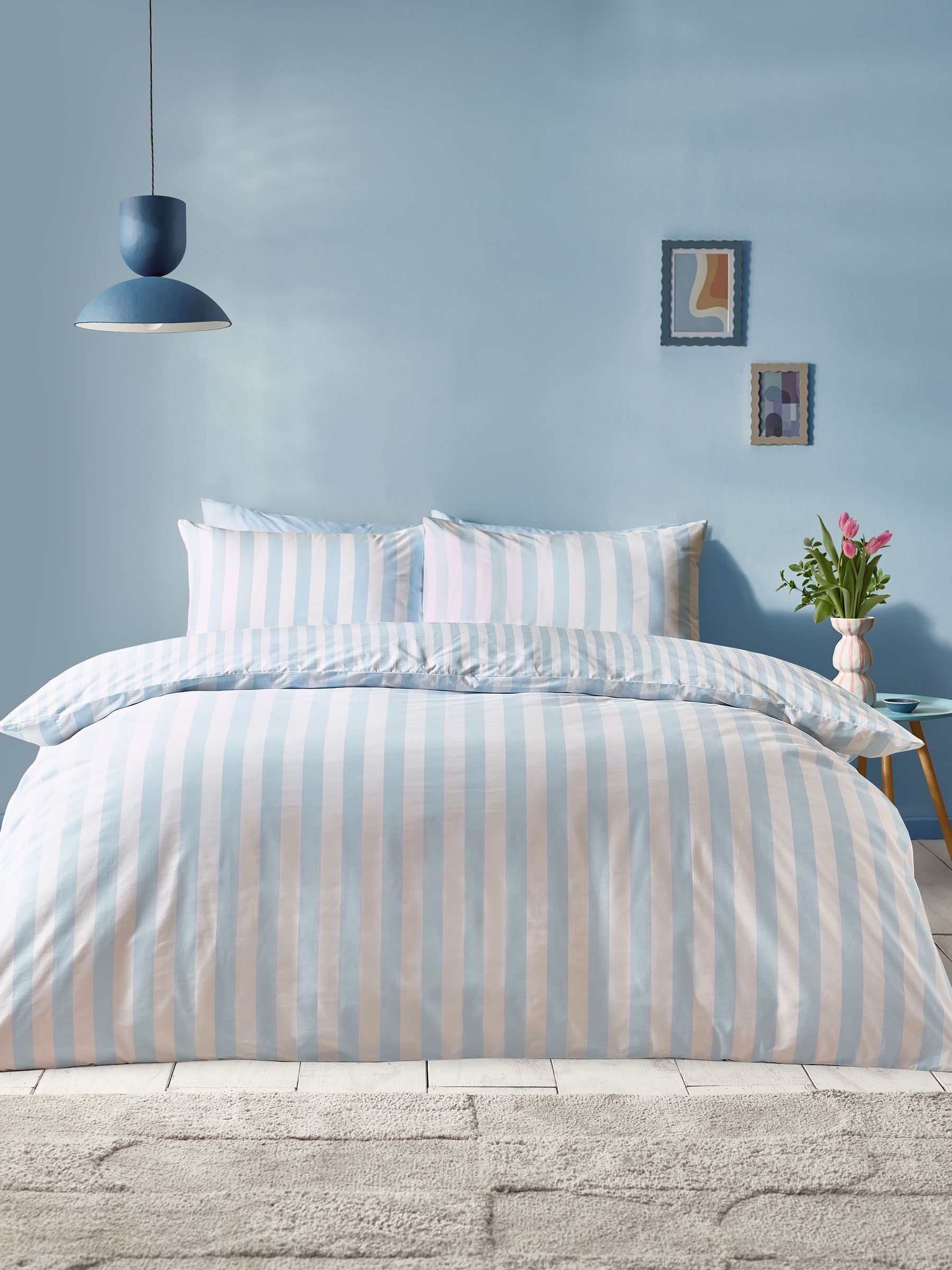 Rackhams Blue Stripe Tease Reversible Duvet Cover Set - King - Image 5