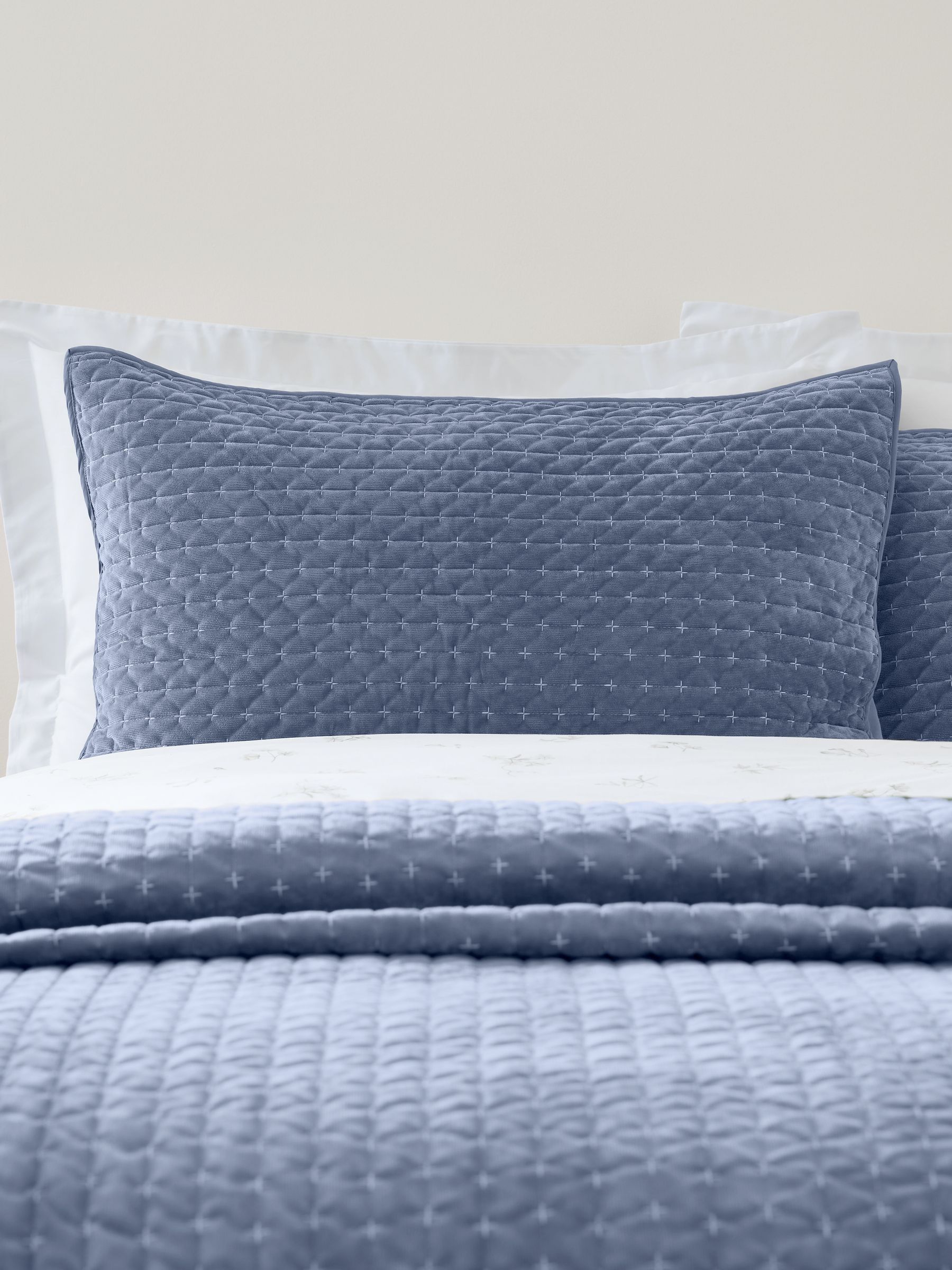 Bianca Attica Velvet Embroidered Pillow sham Pair Blue - Image 7