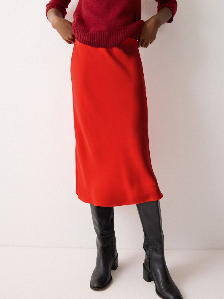 Jigsaw Red Satin Bias Midi Skirt - Image 1 of 4 Jigsaw Red Satin Bias Midi Skirt - Image 1 of 4