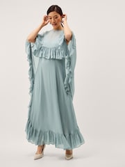 Monsoon Blue Jodie Ruffle Cape Chiffon Maxi Dress - Image 1 of 5