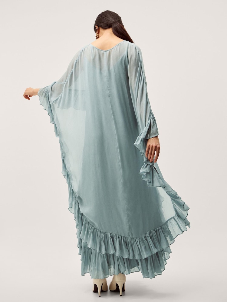Monsoon Blue Jodie Ruffle Cape Chiffon Maxi Dress - Image 2 of 5