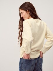Monsoon Cream Elsie Floral Embroidered Cable Knit Jumper - Image 2 of 5
