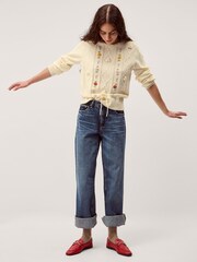 Monsoon Cream Elsie Floral Embroidered Cable Knit Jumper - Image 4 of 5