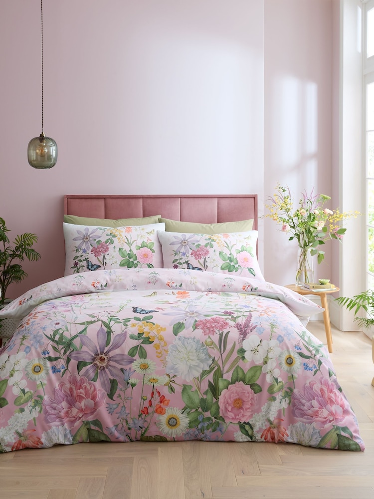 RHS x Catherine Lansfield Pink Enchanted Butterfly Garden So Soft Duvet Cover Set - Image 1 of 5