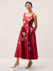 Monsoon Pink Anya Flare Midi Dress - Image 1 of 5
